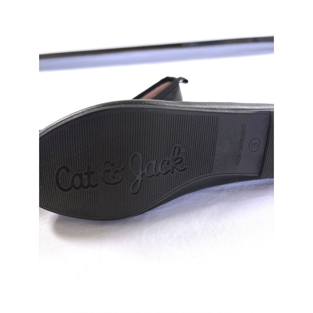 Cat & Jack Girls Black Ballet Flats Bow Detail Size 3 Non-Marking Sole Like New - Picture 6 of 11